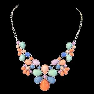Vintage Colorful Pastel Colored Enamel Statement Flower Necklace